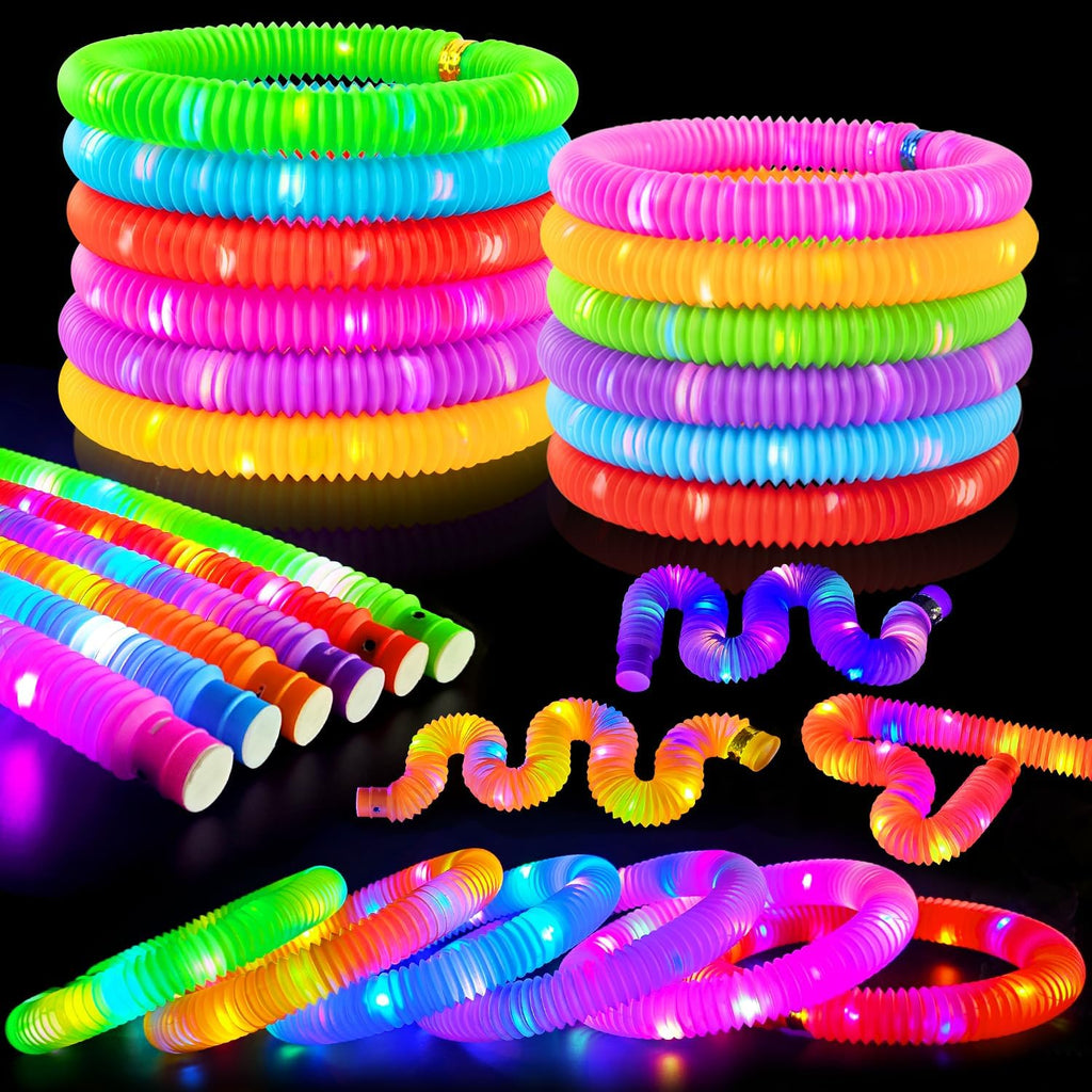Glow Sticks Camping Essentials for Toddlers-6-96 PCS,Light Up Pop Tube Wand Toys Gifts for Kids,LED Bracelet Necklace Party Accessories for Halloween,Fun Outdoor Games Activities Stuff for Boys Girls