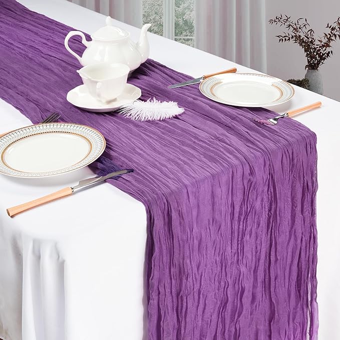 12 Pack Purple Cheesecloth Table Runner 10ft Boho Gauze Fabric Cheese Cloth Table Runner 35 x 120 Inch Rustic Sheer Runner for Romantic Wedding Decor Baby Shower Party Table Centerpiece Decoration