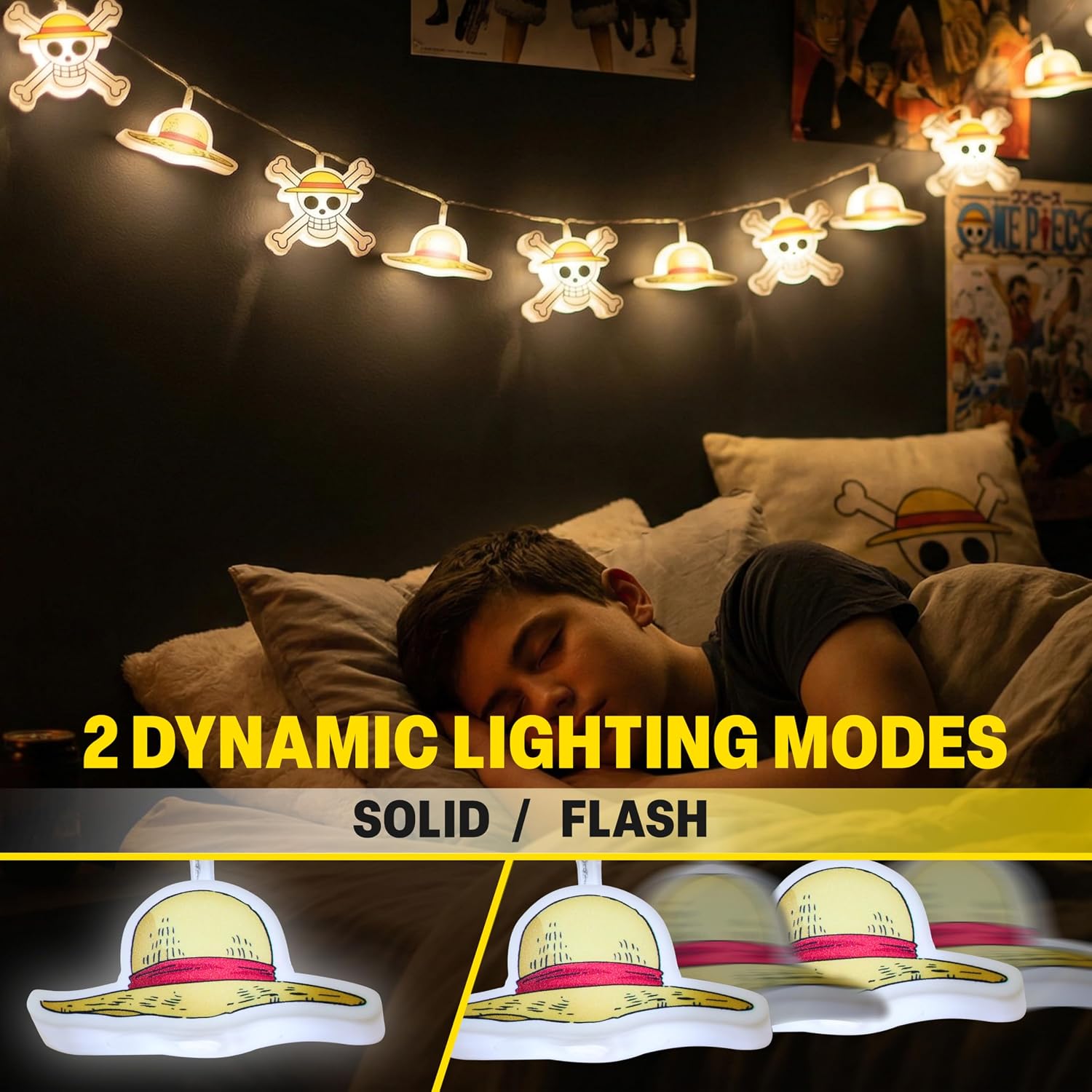 Get Trend One Piece 3D LED String Lights, 5.4 ft, 10 Pcs White Fairy Lights Battery Operated, 2 Lighting Modes, Straw Hat Indoor, Home, Room Decor for Kids, Teens, Adults, Manga, Anime Gifts