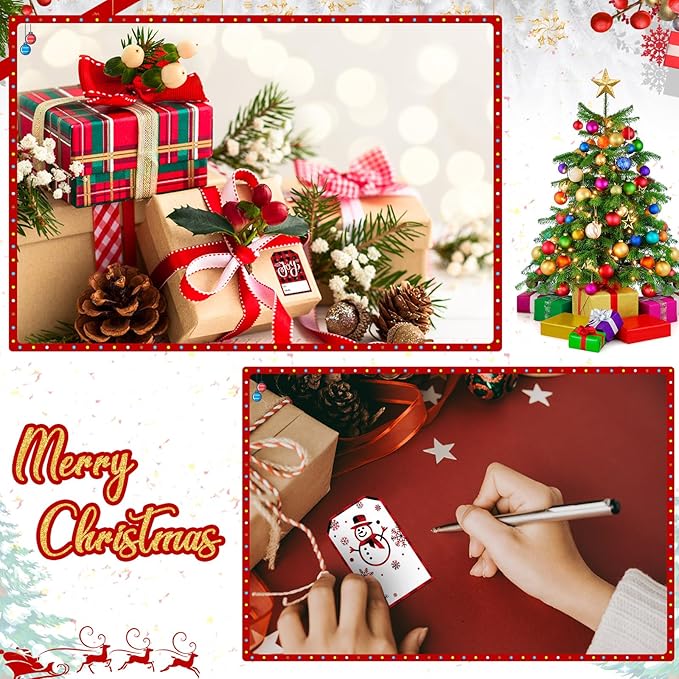 Zonon 720 Pieces Self Adhesive Christmas Gift Tag Xmas Kraft Name Tags Natural Kraft Xmas Stickers Paper Tags Labels for Christmas Decoration(Snowman Style)