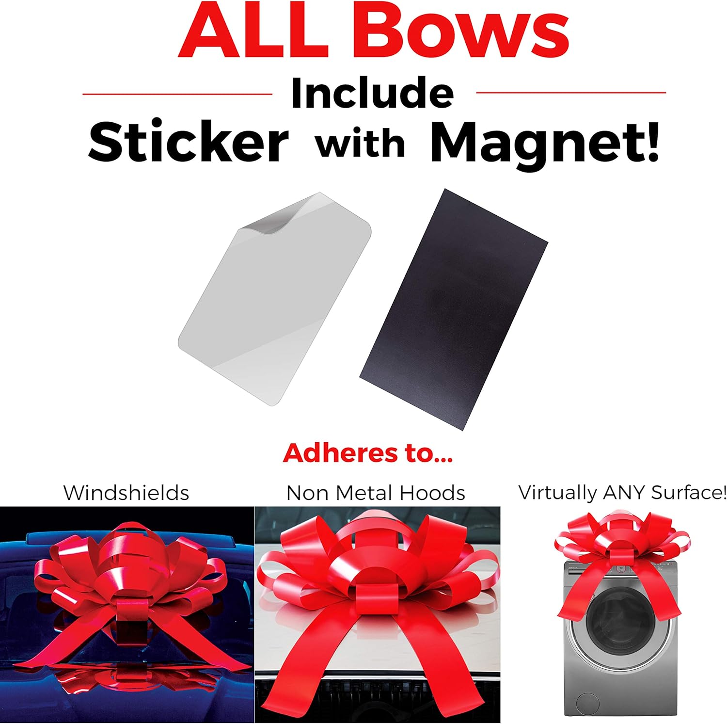 Handmade USA Car Gift Bow Red Surprise We Love You 47 Inch Waterproof Magnetic Adhesive Base Gift Display Decoration American Crafted (red)