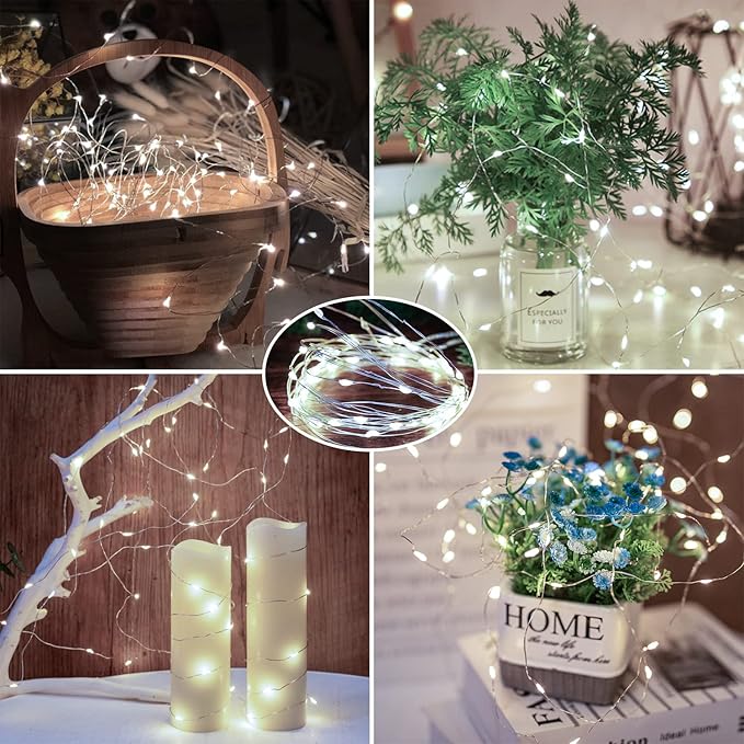 Brightown 24 Pack LED Fairy Lights Battery Operated 7 ft 20 LED String Light Waterproof Silver Wire Firefly Starry Lights for Crafts Wedding Party Bedroom (White)