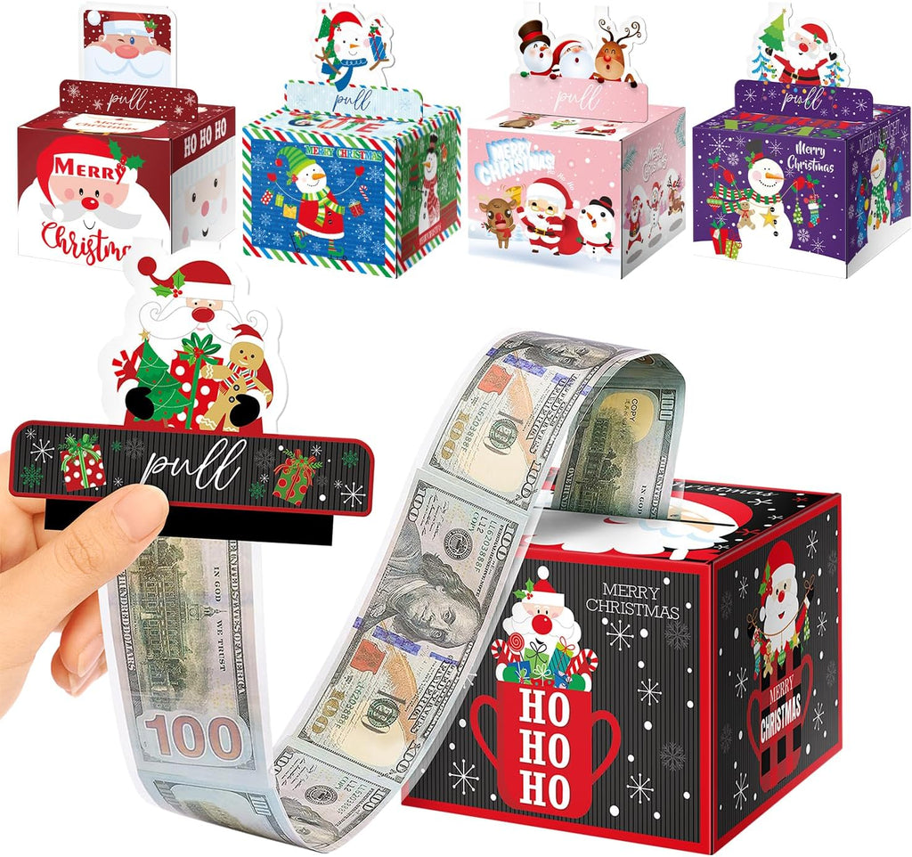 5Pcs Christmas Money Box for Cash Gift Pull, Money Holder Cash Gift for Kids Adults, DIY Fun Holiday Cash Box, Surprise Gift Box for Family, Includes 250Pcs Transparent Bags