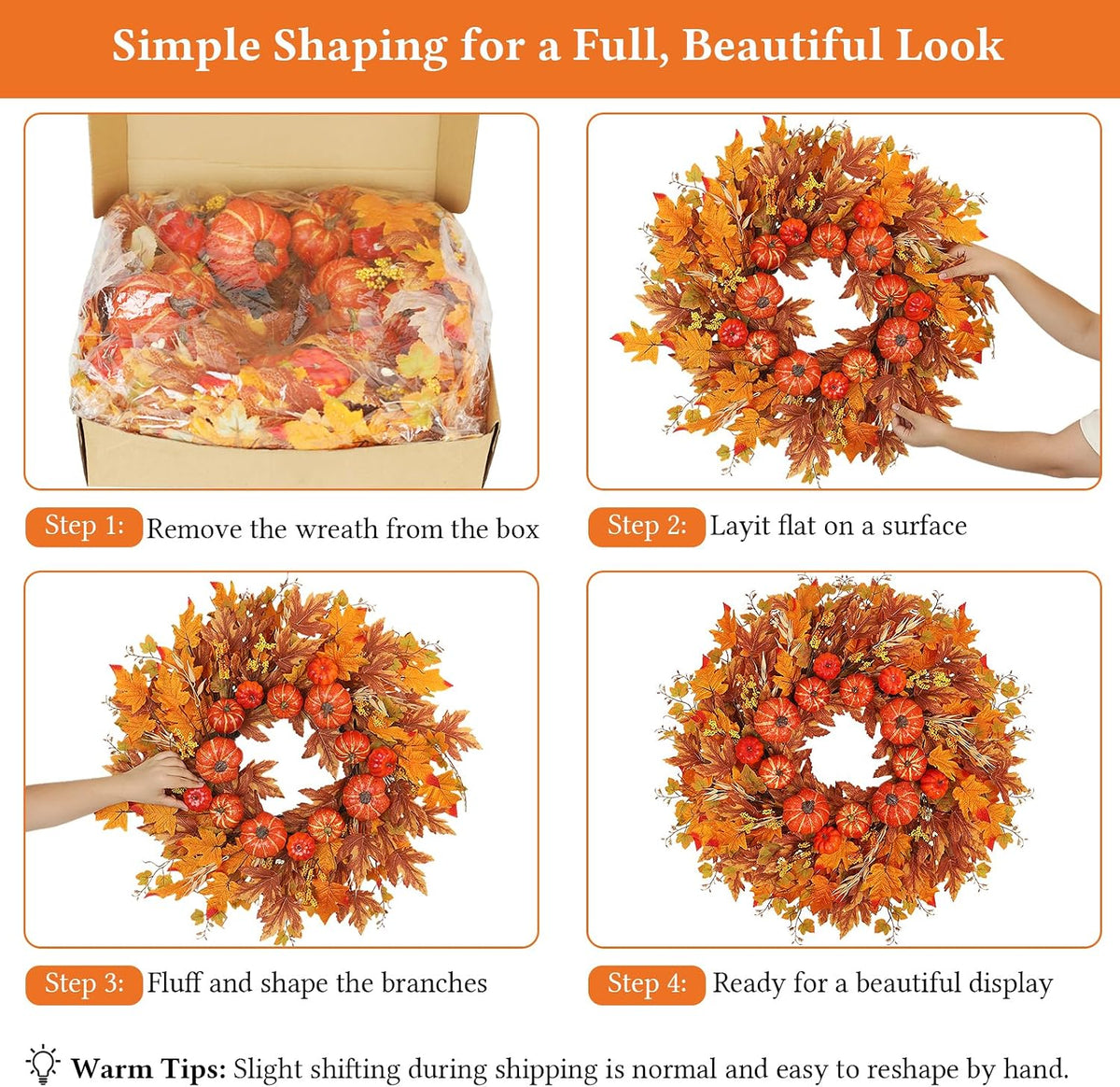 28 inch fall wreath for front door, pumpkins on a desk or shelf