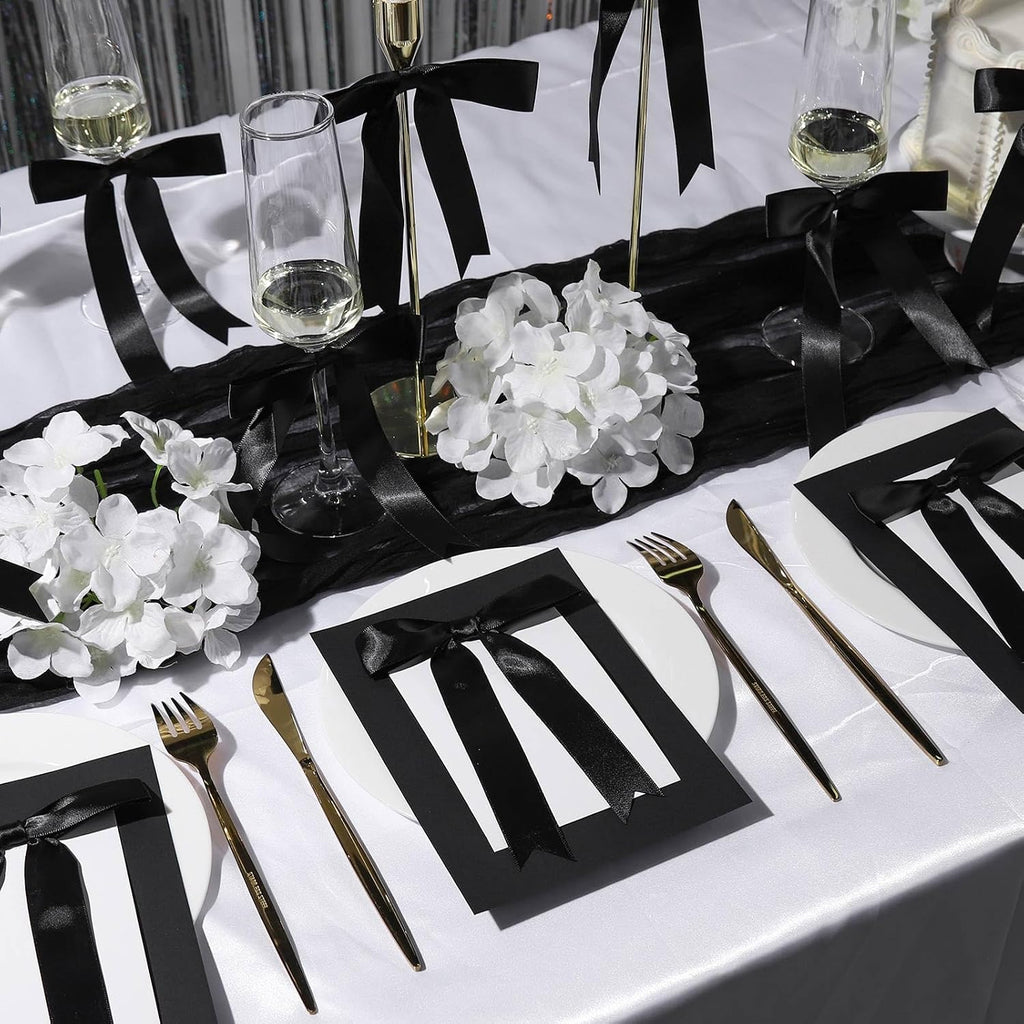 YGDZ Black Bows 30PCS, Satin Ribbon 5x7'' Large Black Bow for Champagne Bottle Wrapping, Balloons, Twist Tie Bows Decorations for Party, Cake, Craft, Gift