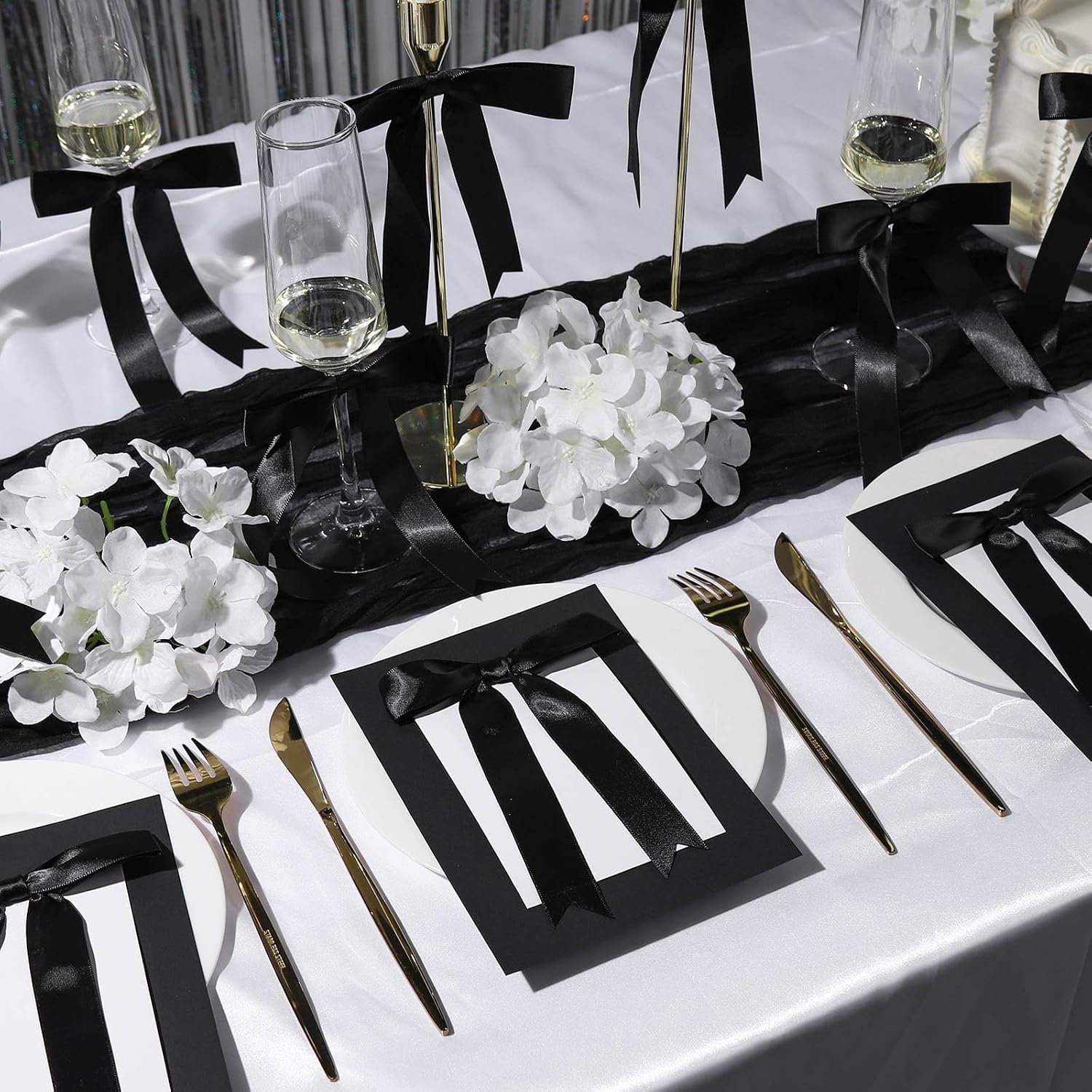 YGDZ Black Bows 30PCS, Satin Ribbon 5x7'' Large Black Bow for Champagne Bottle Wrapping, Balloons, Twist Tie Bows Decorations for Party, Cake, Craft, Gift
