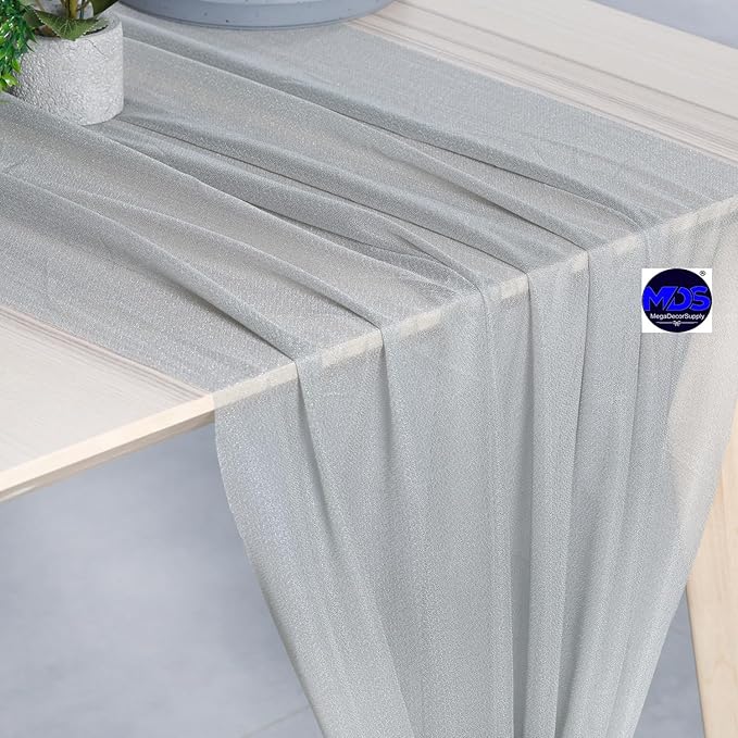 MDS Halloween Chiffon Table Runner - 25 Pack, 29 x 170 Inches, 14ft Each - Sheer Spooky Table Runners for Haunted House Parties, Trick-or-Treat Tables, Witchy Décor, Wedding & Events - Gray