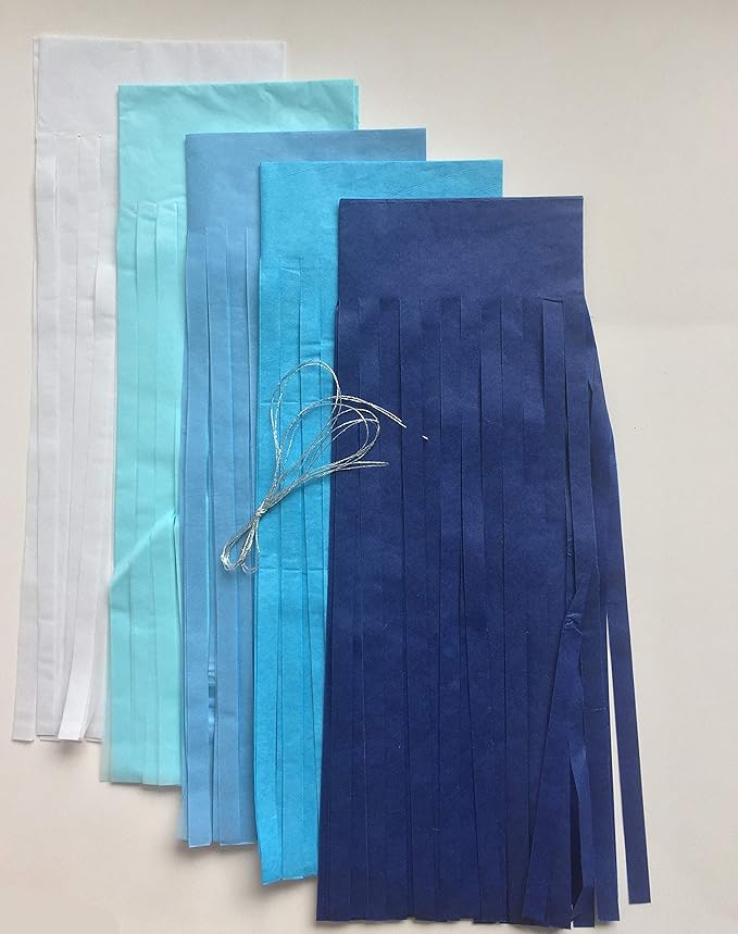 Fonder Mols 25pcs Navy Blue White Tissue Paper Tassel Garland Tassel Banner for Nautical Baby Boy Shower,Boy Gender Reveal, First Nautical,Shark Birthday Party, Photobooth Backdrop Decorations A05