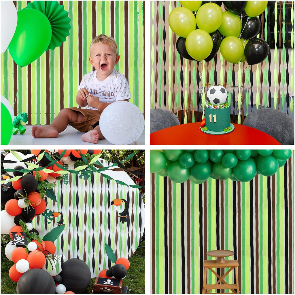 Epakh 12 Rolls Black/Green/Brown Crepe Paper Streamers (984ft) - Pixel Themed Party Decorations, Video Game Birthday Supplies, 2026 VBS Dinosaur Jungle Camo Natural Theme Green Party Decor