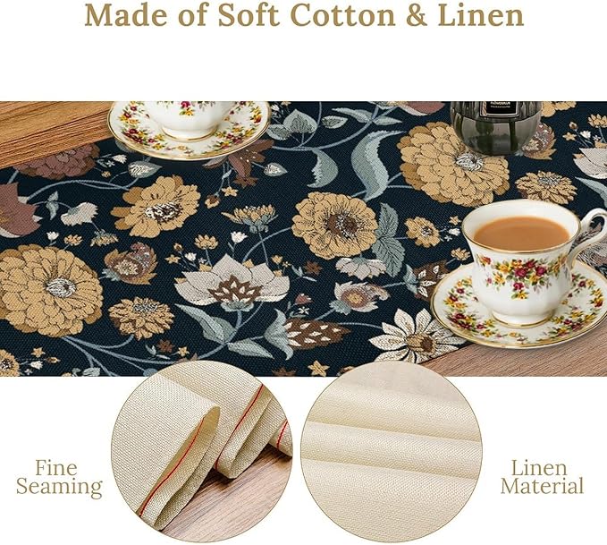 Boho Floral Table Runner Bohemian Floral Vintage Home Kitchen Dining Table Decoration 13x60 Inch 1PCS