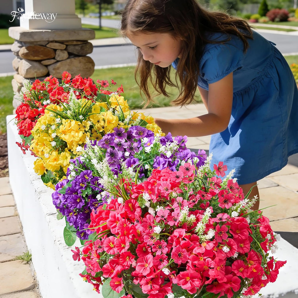 16 bundles uv resistant silk artificial outdoor flowers, close-up detail