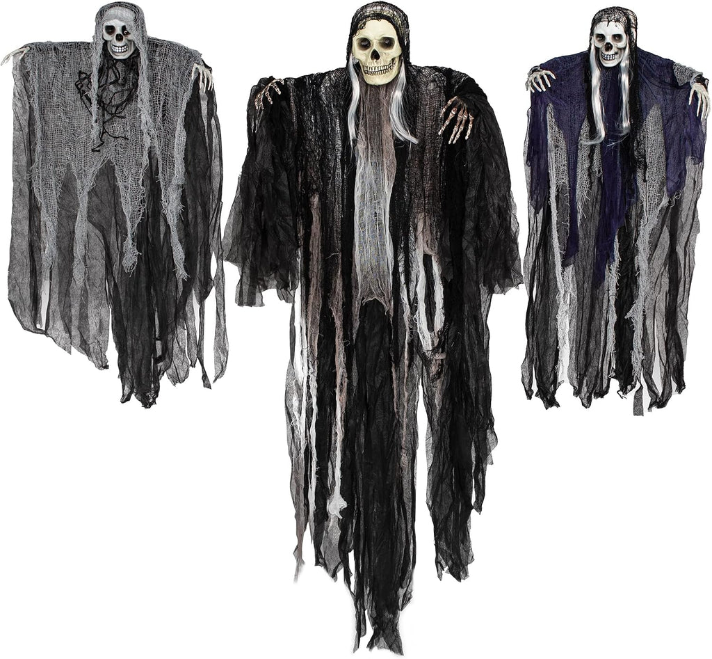 joyin 3 pack hanging halloween skeleton ghosts decorations, front angle view