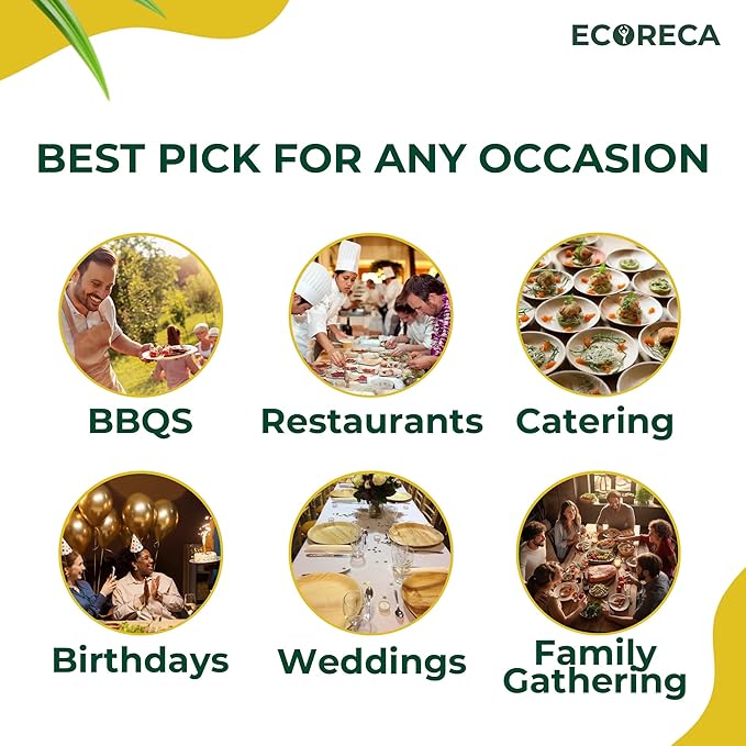 150-Piece Biodegradable Palm Leaf Dinnerware Set | 10", 7", 5” Inch Round Plates |Eco-Friendly Disposable Plates & Cutlery for 25 Guests Forks, Knives & Spoons for Wedding, Parties, BBQ