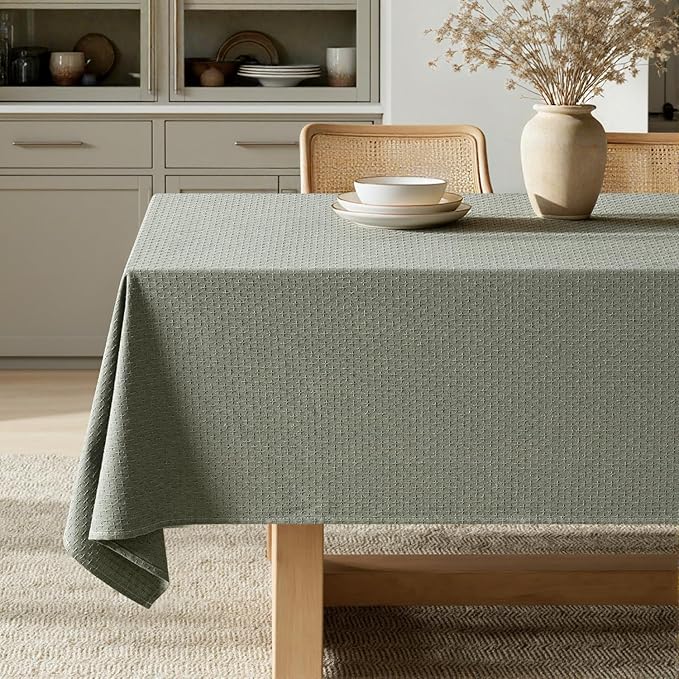 MIULEE Olive Green Linen Cottton Table Cloth Rectangle Tablecloth Waterproof Spillproof Cross-Star Textured Table Cltoth Decorative Farmhouse Style for Dining Party Weddings 60x120 Inch