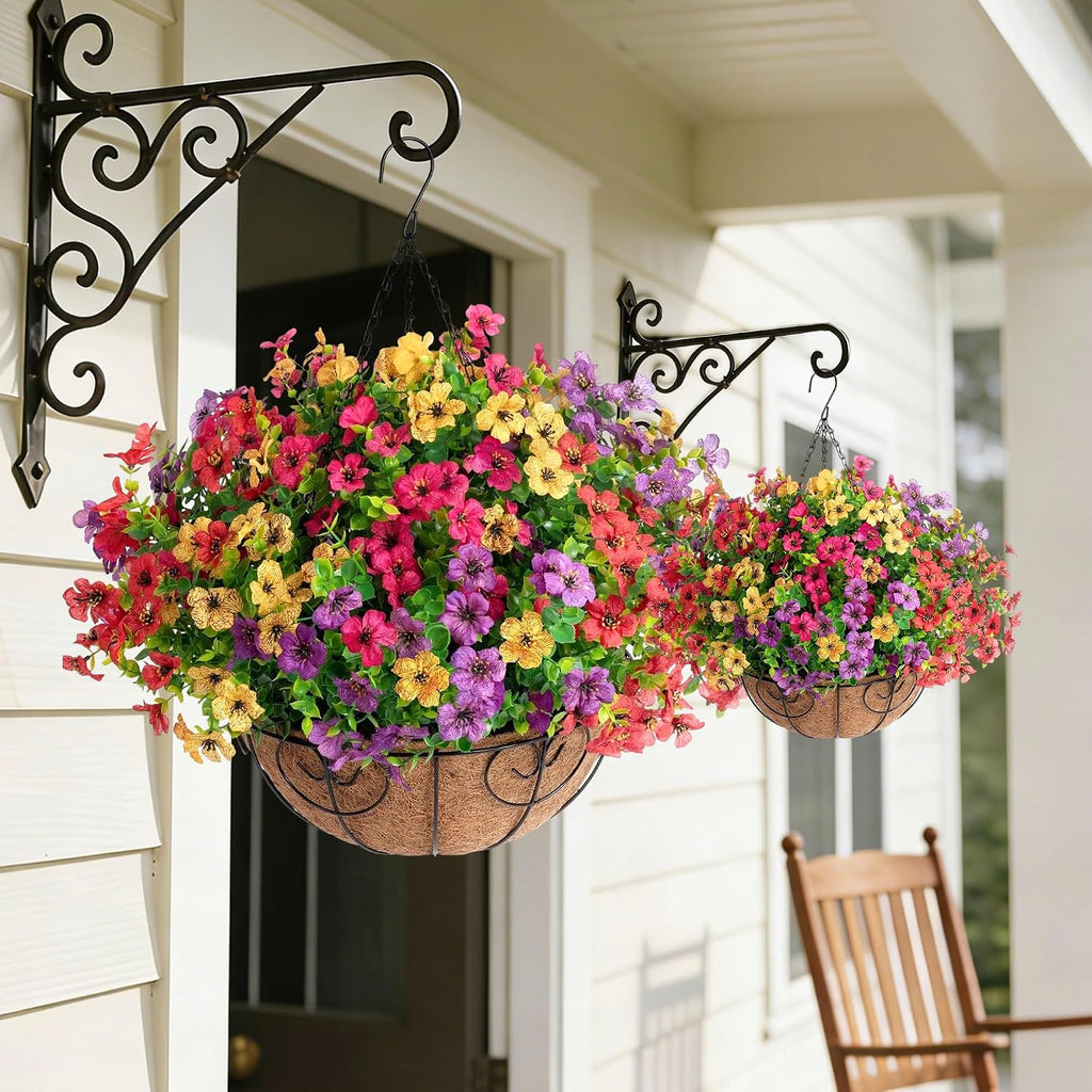 hyeflora 2 set artificial outdoor flowers hanging basket shown in use