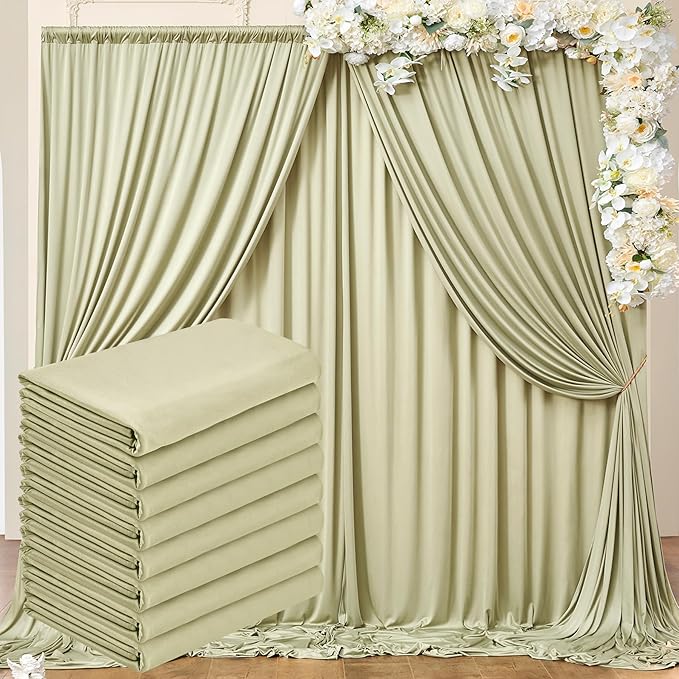 40 ft x 10 ft Wrinkle Free Sage Green Backdrop Curtain for Parties, Thick Green Polyester Photo Backdrop Drapes for Baby Shower Wedding Engagement Birthday Party Backdrop Stand,5ft x 10ft 8 Panels