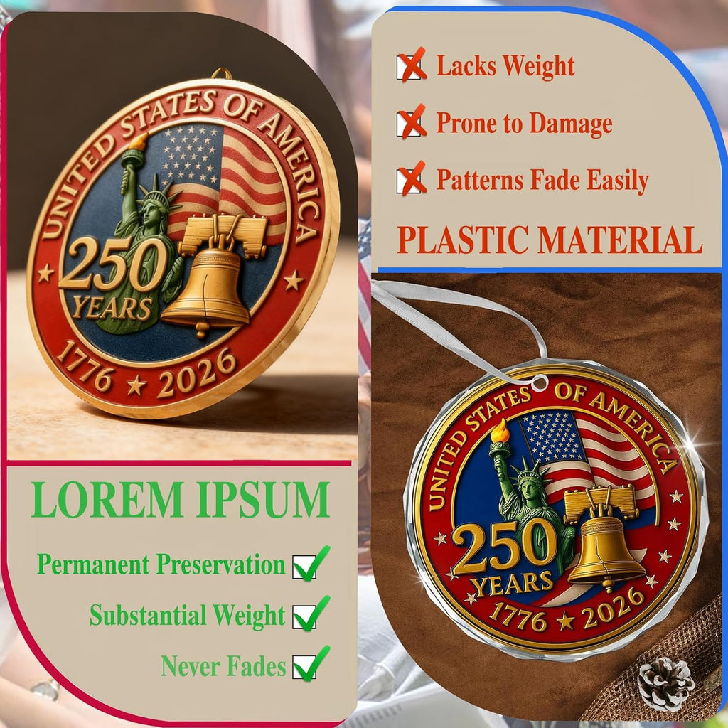 United States 250th Anniversary Ornament 1776 2026 Patriotic Liberty Bell Decoration America 250 Commemorative Ornament Vintage USA 250th Celebration Christmas Ornament