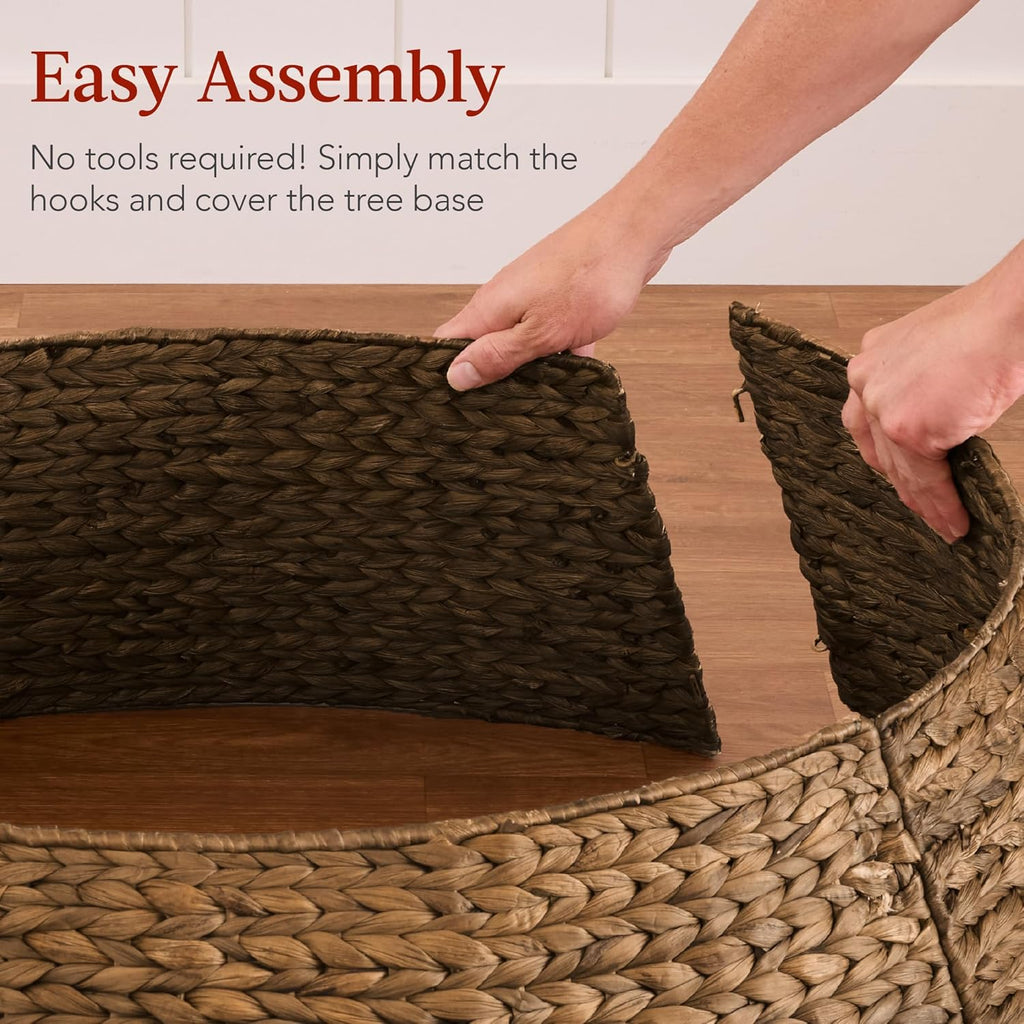 Best Choice Products 42in Christmas Tree Collar, Woven Hyacinth 4-Piece Holiday Rattan Tree Skirt Accessory for Home w/Cord Cut-Out - Chestnut