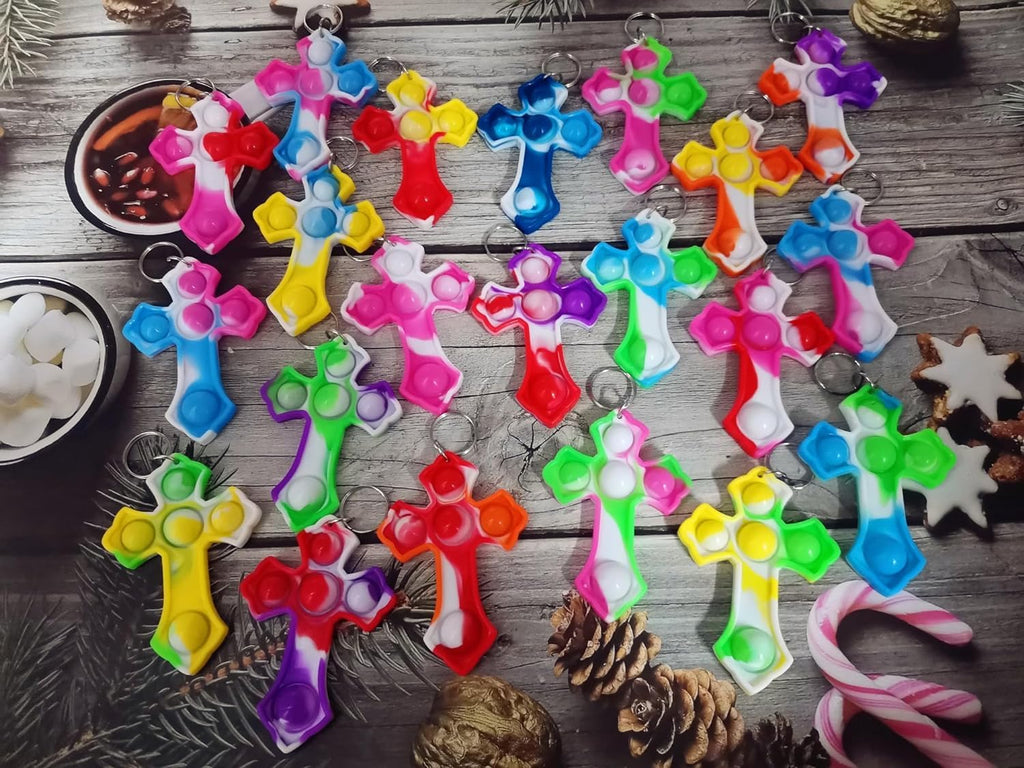 100 Packs Mini Backpack Pop Fidget Bubble Toys, Bulk Religion Cross Classroom Students Prizes Birthday Party Favors,Christian Worship Tool