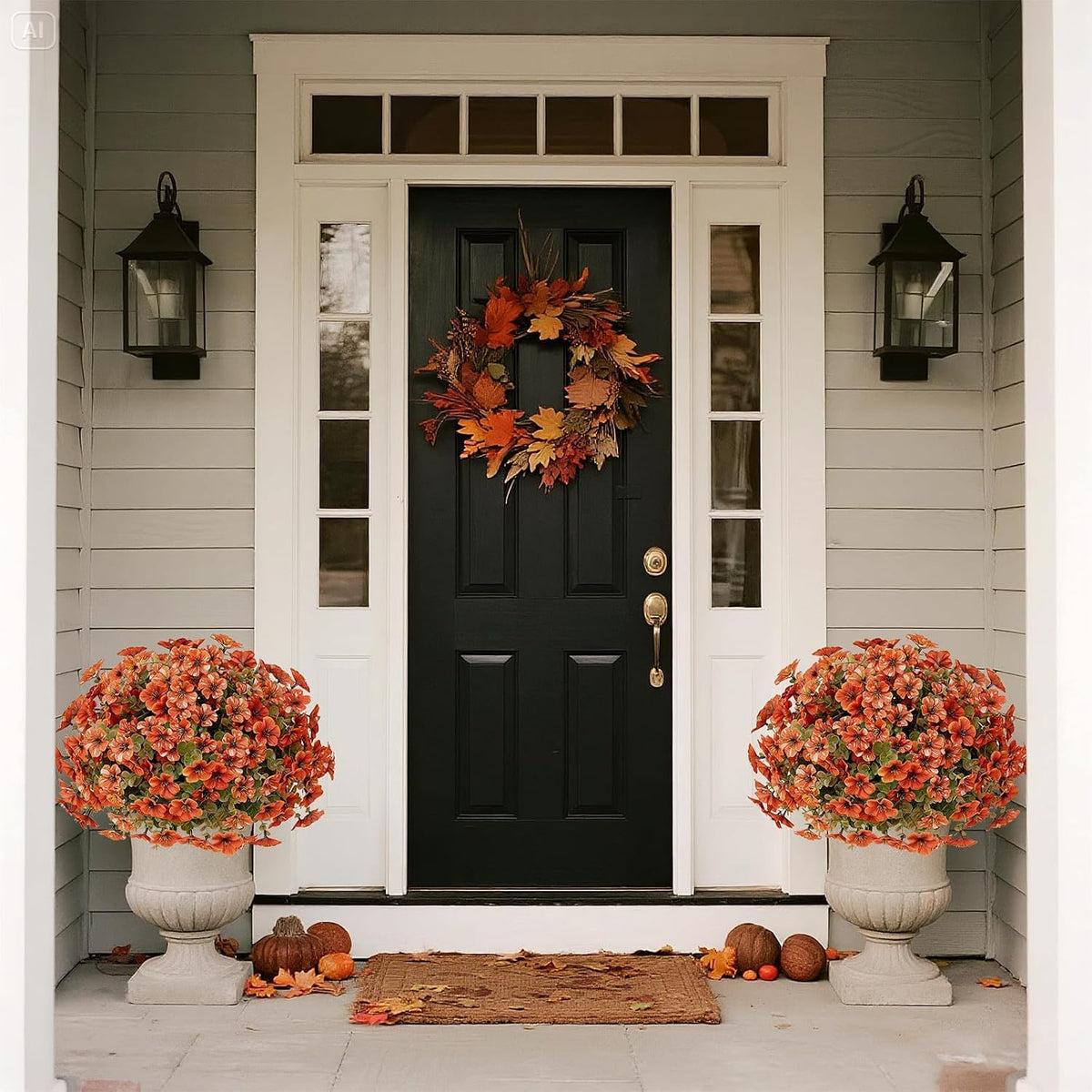 2 sets artificial fall flowers topiary ball trees, side view