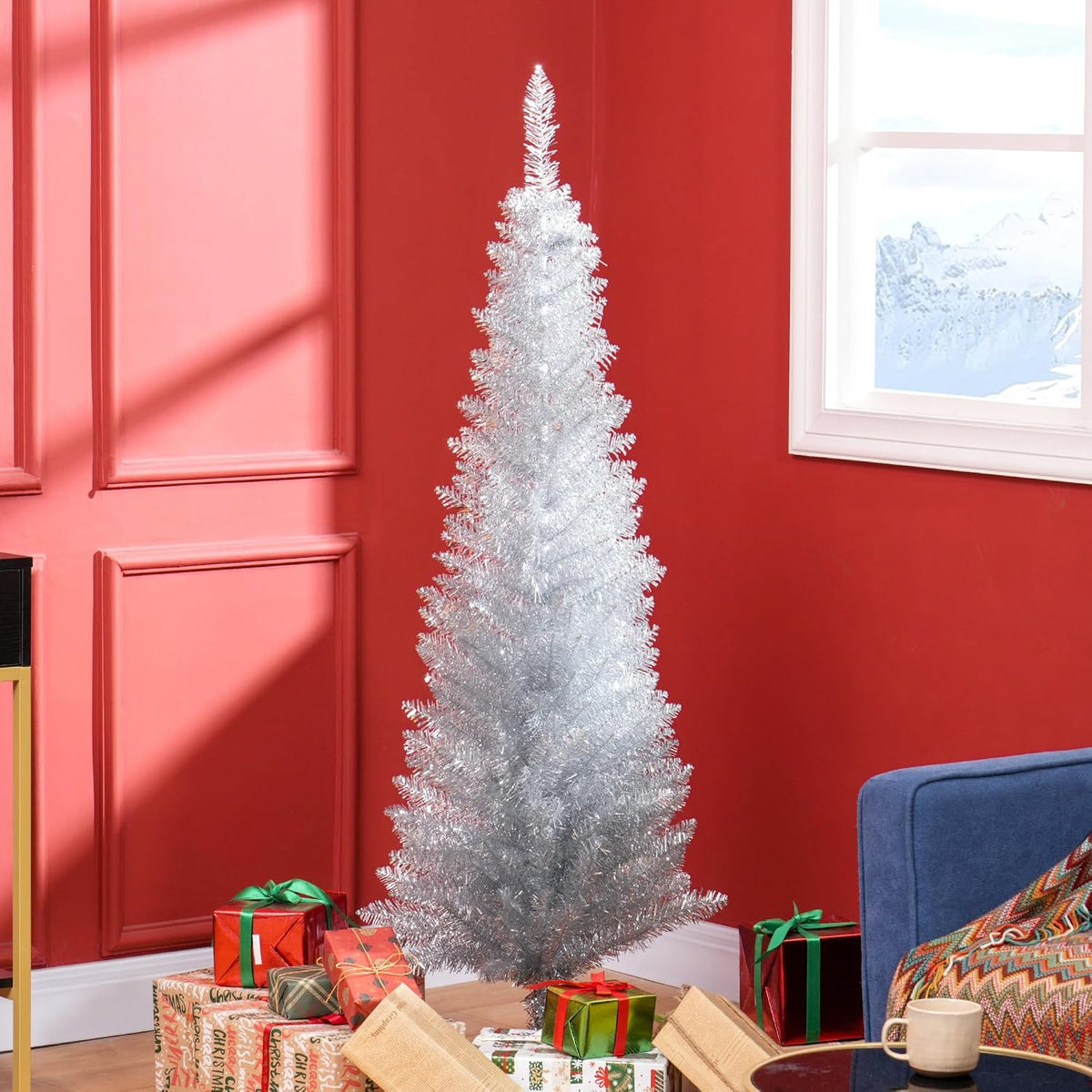 homcom 5' artificial pencil christmas tree 294 realistic shown in use