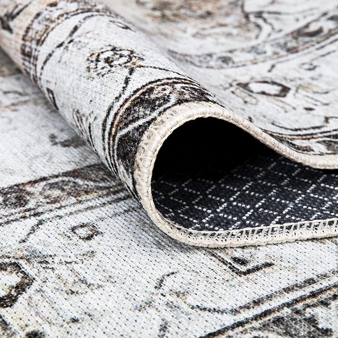 Bloom Rugs Washable Non-Slip 8' x 10' Rug - Brown/Beige/Charcoal Traditional Area Rug for Living Room, Bedroom, Dining Room, and Kitchen - Exact Size: 8' x 10'