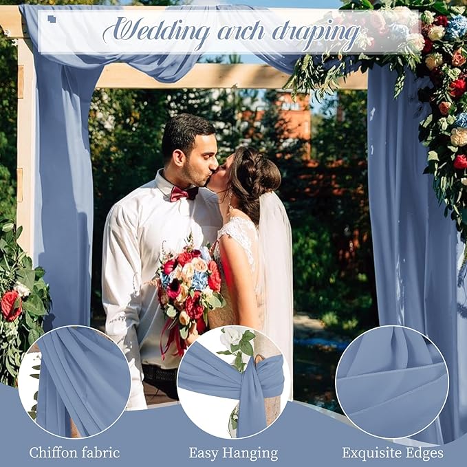 Dusty Blue Sheer Chiffon Wedding Arch Draping Fabric, 28" x 20ft Panels (Pack of 1), Polyester Chiffon, Solid Pattern, Perfect for Wedding Ceremony & Reception Party Decoration