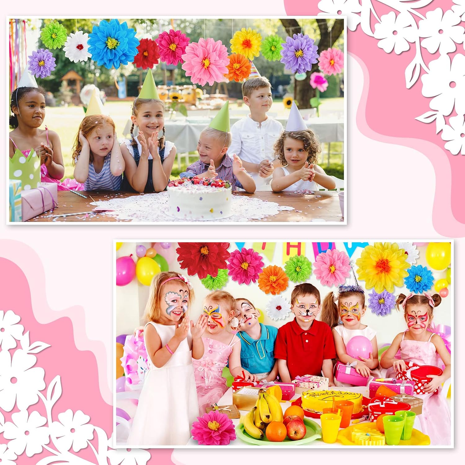 Geyee 27 Pcs Mexican Paper Flowers Fiesta Tissue Paper Flowers Colorful Crepe Flower Mexican Fiesta Party Decorations for Floral Backdrop Carnival Wedding Birthday Party Craft Wall Decor (8" 10" 12")
