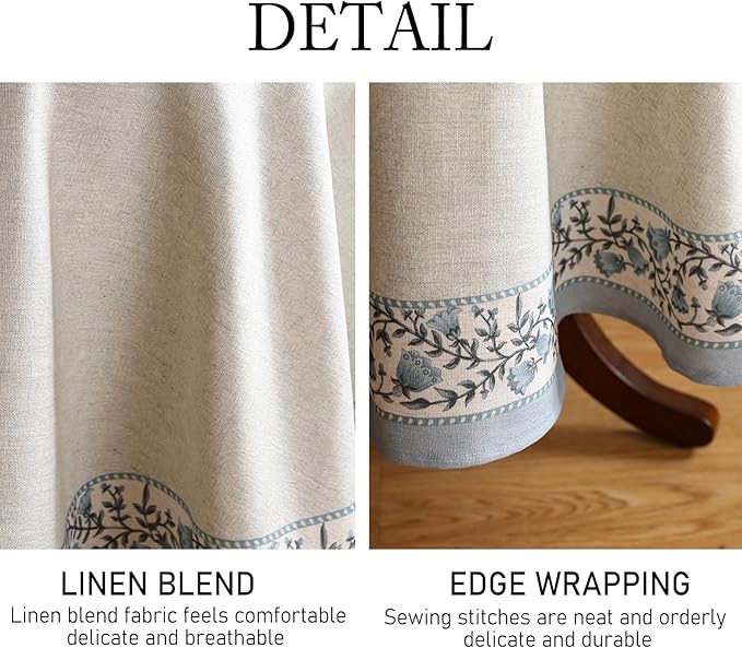 ISAENNE Designer Vintage Linen Elegant Round Tablecloth,Chinoiserie Floral Indoor Table Cloth,Wrinkle Resistant Decor Table Cover for Dining Thanksgiving Kitchen,Diameter 67"-Segerman B