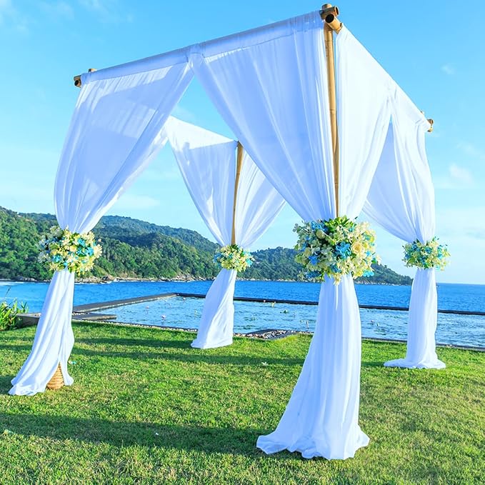 PARTISKY 10ftx10ft Blue Chiffon Sheer Backdrop Curtains, Wrinkle-Free Wedding Backdrop Drapes for Birthday Party Ceremony Arch Stage Decor Background for Photography 5ft x 10ft,2 Panels