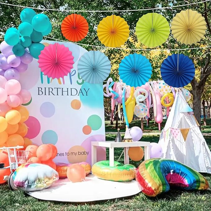 BARTHEW Green Graduation Party Decor, Tropical Party Decorations, 12in Hanging Paper Fans 30 Color DIY Set (Clear Green)