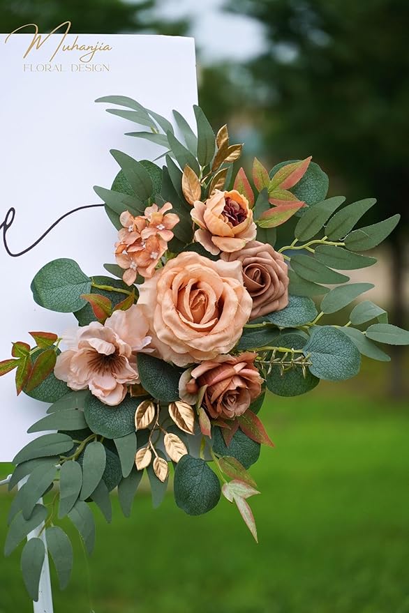 Wedding Sign Faux Flower Swag (Pack of 2) for Ceremony Party Reception Entrance Floral Decor Wall Easel Stand for Wedding Poster Welcome Sign (Terracotta)