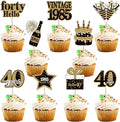 36PCS Happy 40th Birthday Cupcake Toppers Double Sided Black Gold Forty Hello 40 Vintage 1985 Cupcake Picks Cheers to 40 Years 40 Fabulous Cake Decorations for 40th Birthday Party Supplies