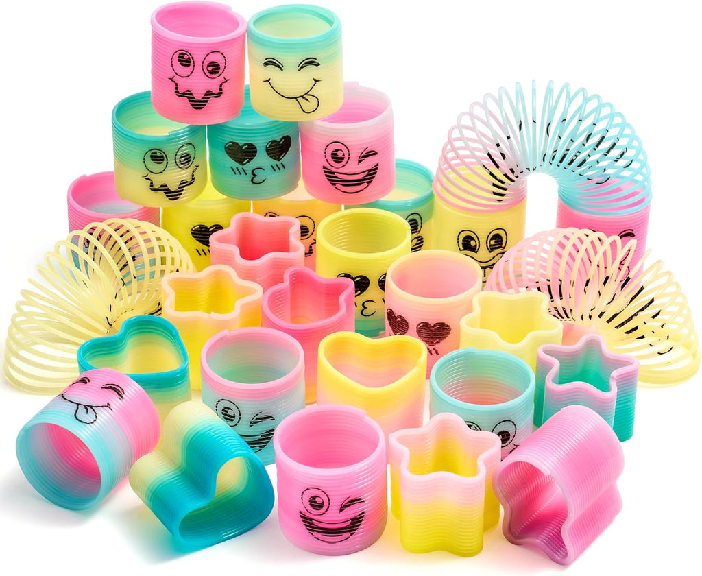JOYIN 30 Pcs Spring Rainbow Party Favor, Mini Plastic Coil Spring Toy, Fidget Stress Coil Mini Springs Bulk Toys for Carnival Prize Birthday, Classroom Goodie Bag Stuffers