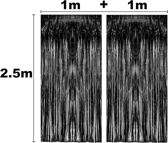 Black Tinsel Backdrop Curtain - GREATRIL Tinsel Curtain Party Backdrop Streamers for Wizard Birthdays/Stranger Theme/Doorway/Halloween Decorations Party - 2 Packs