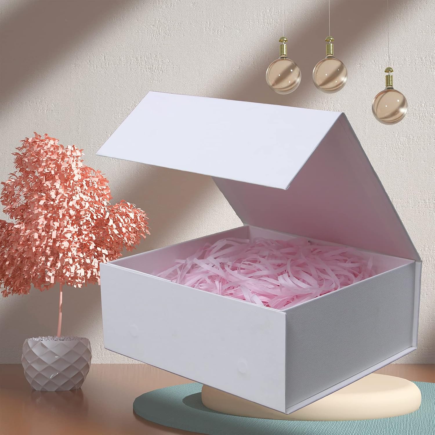 Rsgift White Gift Box with Lids,9.7x7.2x3.3 Inch Gift Boxes for Presents,Magnetic Closure boxes for Wedding,Birthday,Graduation Packaging