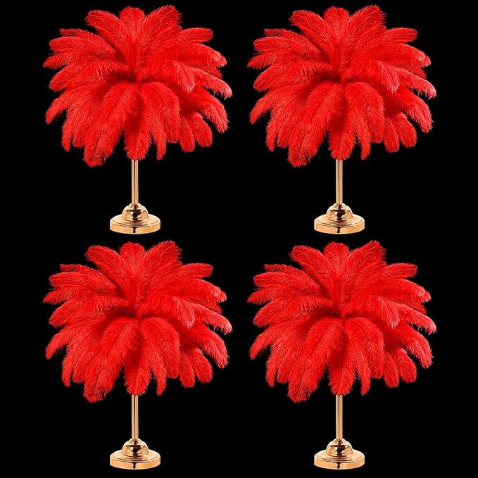 Retrowavy 30 Pcs 18-20 Inch Large Natural Ostrich Feathers Bulk for Centerpieces for Wedding Party Centerpieces Home Decoration Flower Arrangement (Red)