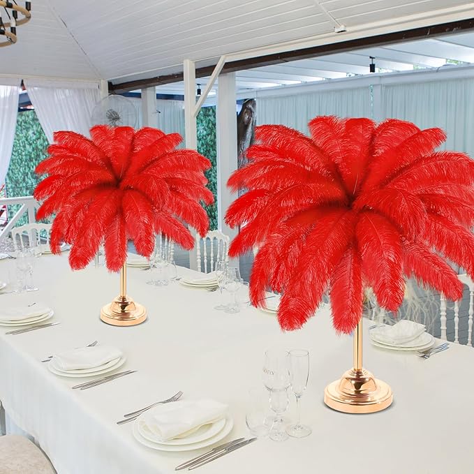 Retrowavy 30 Pcs 18-20 Inch Large Natural Ostrich Feathers Bulk for Centerpieces for Wedding Party Centerpieces Home Decoration Flower Arrangement (Red)
