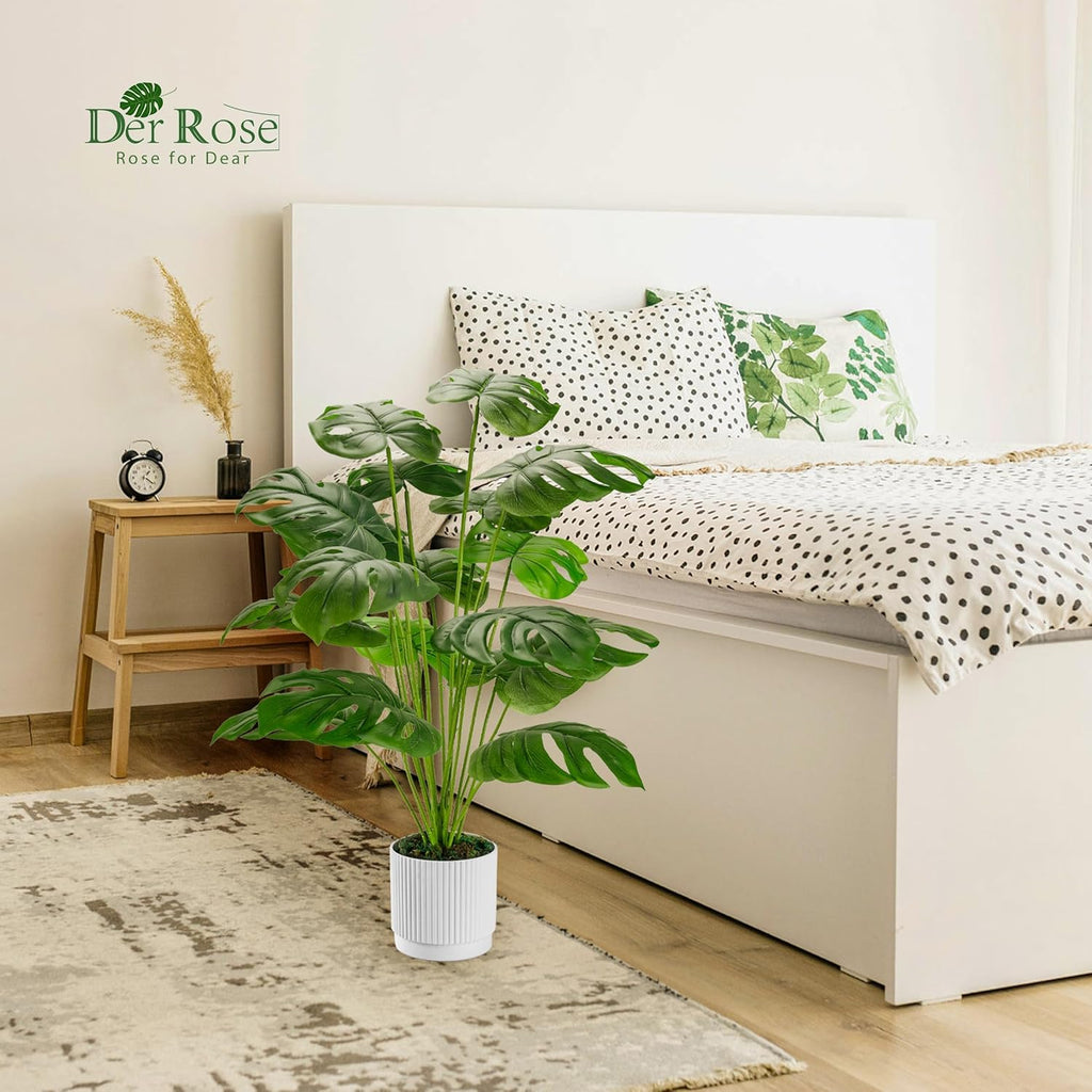 Der Rose 28" Fake Plants Large Artificial Monstera Faux Potted Plants Indoor Tall for Outdoor Living Room House Floor Front Porch Tree Decor