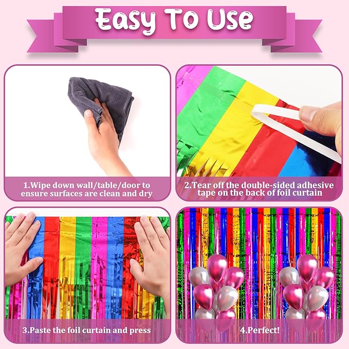 2 Pack 3.3x8.2 Feet Rainbow Foil Fringe Backdrop Curtains, Tinsel Streamers Birthday Party Decorations, Fringe Backdrop for Graduation, Baby Shower, Gender Reveal, Disco Party