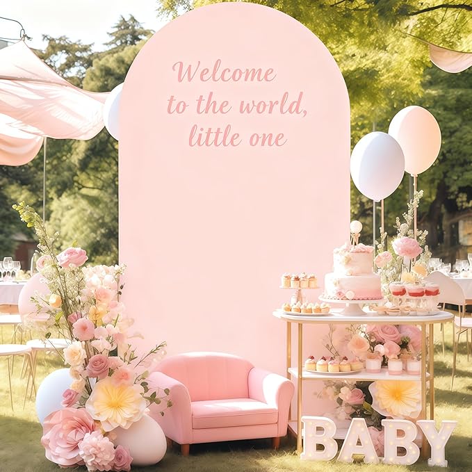 6FT Dusty Rose Arch Cover - Polyester Fitted Wedding Arch Stand Covers Round Top Chiara Arch Backdrop Cover for Birthday Party Banquet Photo Background Decoration