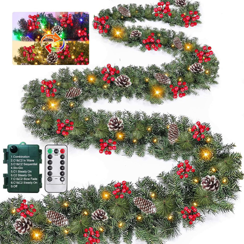 remote control&extra long&12 modes-18 ft prelit christmas garland, main product view