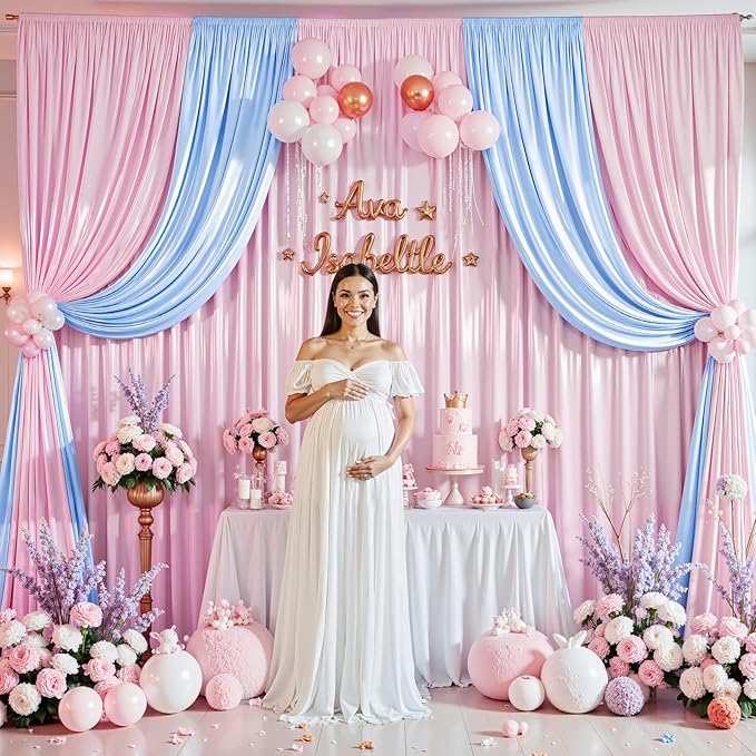 Pink Satin Backdrop Curtains 2 Panels - Glitter Photo Drapes for Baby Shower, 10x10FT Shimmer Back Drop Cloth, Wrinkle Free for Birthday Party Prom Wedding Photography Background