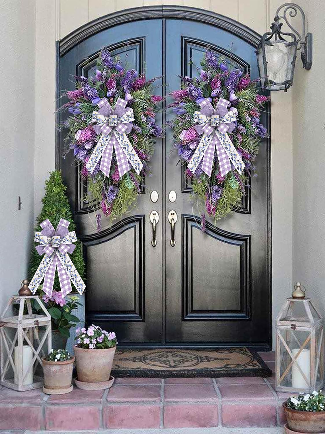 Estivaux Spring Flowers Bows for Wreath, Lavender Floral Wreath Bow Purple Burlap Farmhouse Craft Bows for Front Door Decorations