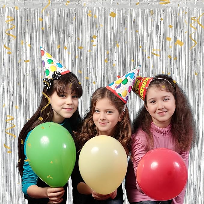Silver Foil Fringe Curtain 3.3×8.3FT 6 Packs, Metallic Tinsel Curtains Party Streamers for Birthday Graduation Baby Shower Decoration (6pcs,3.3FT×8.3FT, Silver)