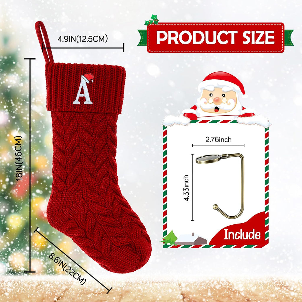 Christmas Stockings Personalized Custom Initials 18 Inches Knitted Christmas Stockings with Letter Fireplace Hanging Monogram Xmas Stockings for Kids,Family Holiday Party Decoration（Red M）