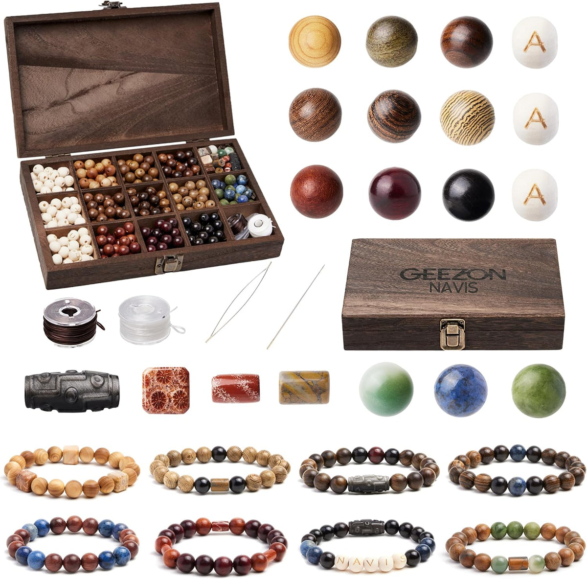 geezon navis diy bracelet making kit natural wooden, main product view