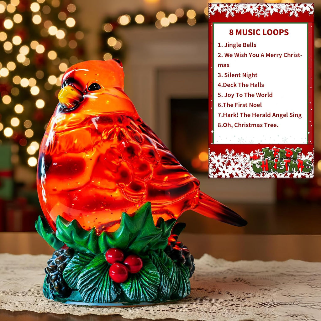 Christmas Cardinal Snow Globe Cardinal Holly Music Water Lantern Holiday Decorations Gifts for Family Children or Friends
