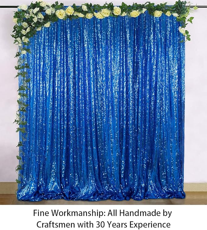 ShinyBeauty Royal Blue 8FTx8FT Sequin Photo Backdrop Sequin Backdrop Curtains Photography Backdrop Happy Birthday Backdrop for Party Chirismas Wedding Prom