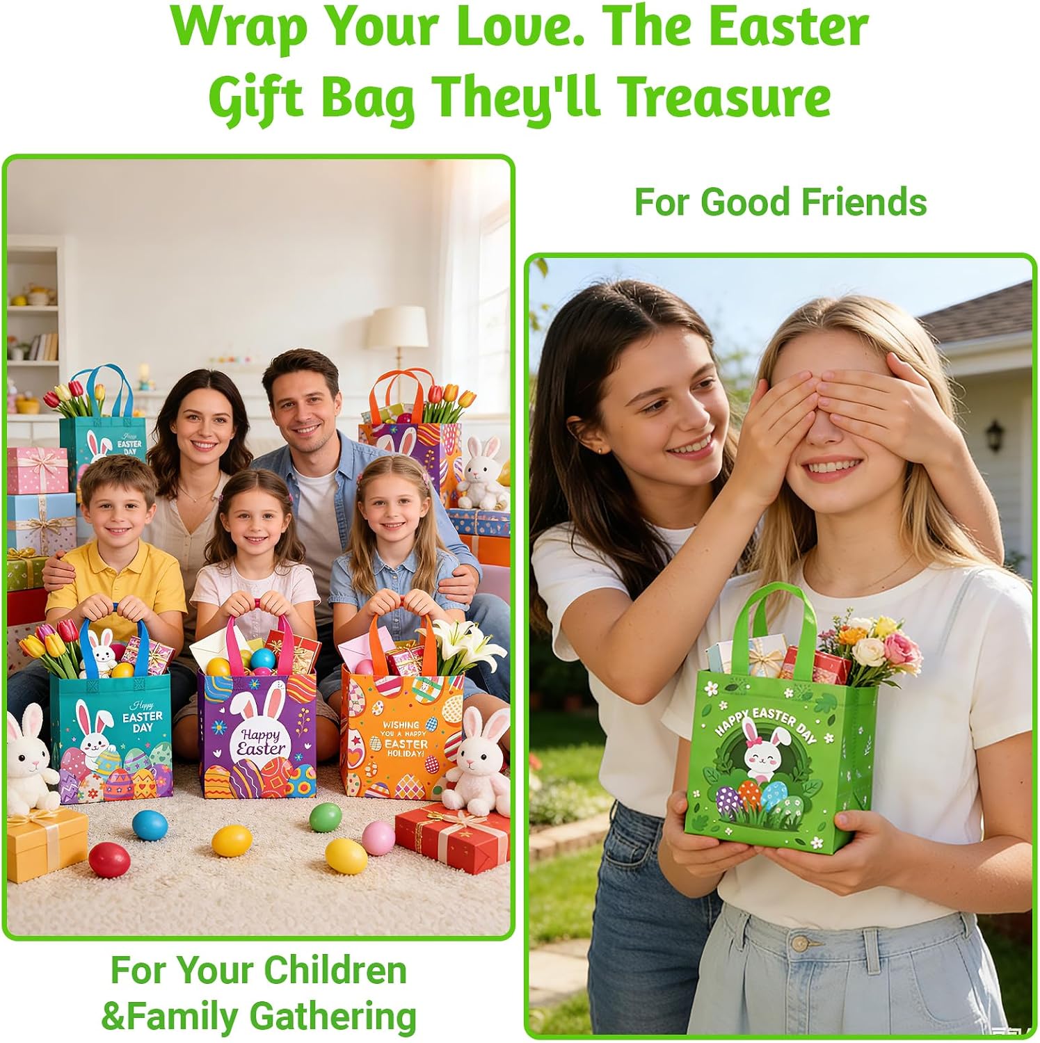 STARSIDE 8 Pack Easter Egg Hunt Bags with Handles for Kids - Reusable Non-Woven Cute Bunny Chick Carrot Tote Bags for Gift Wrapping, Easter Treats, Goodie Bags & Party Favors (7.09x5.91x7.87 Inches)